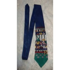 Arthur Barry Men's Neck Tie Tutti Frutti Candy on Blue w/ Green Tip Micro Fiber